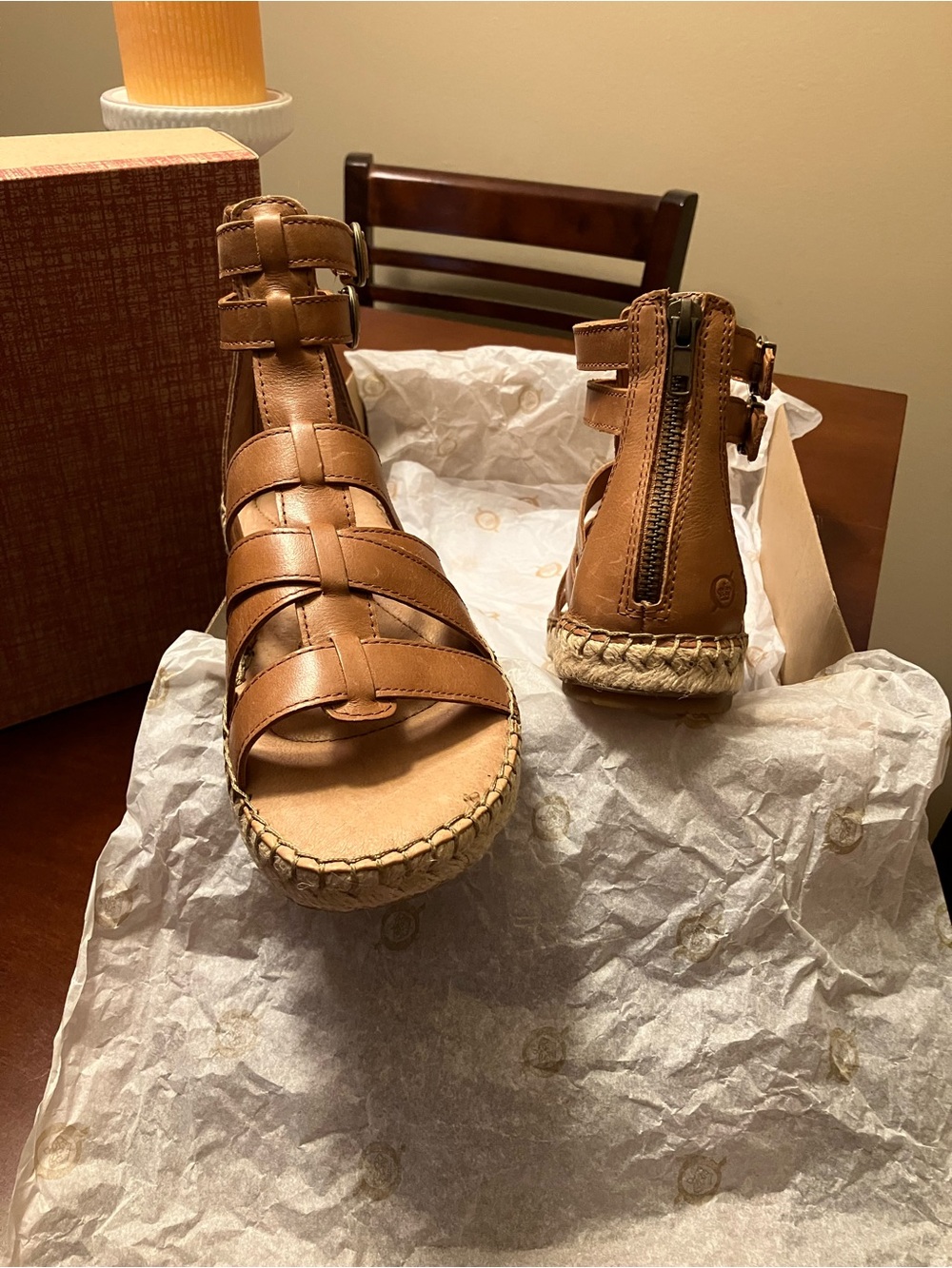 Born Women's Tan Leather Gladiator Espadrille Sandals